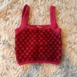 Zara Pink and Red Knit Tank Top